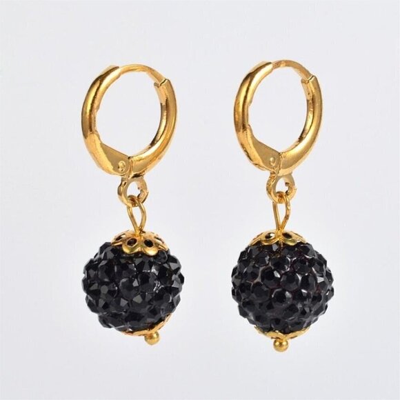 Artisan Jewelry - Elegant Jet Austrian Crystal Ball Dangle Black and Gold Earrings
